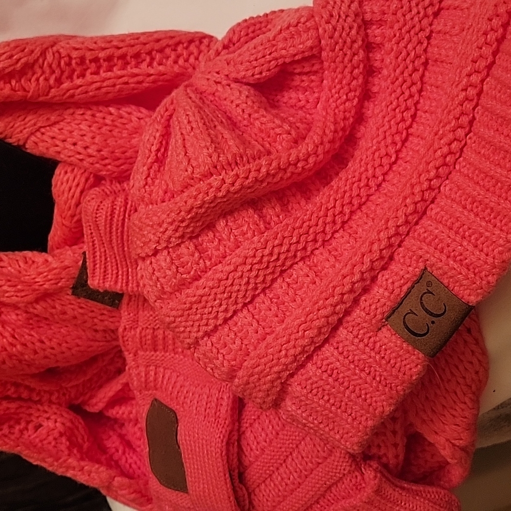 C.C. beanie, tech gloves and infinity scarf